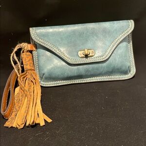 Stylish Blue and Brown Clutch with Tassel Accent